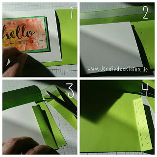 Schritt 1 - 4 
Stelle die Länge fest, die dein Umschlag benötigt und schneide