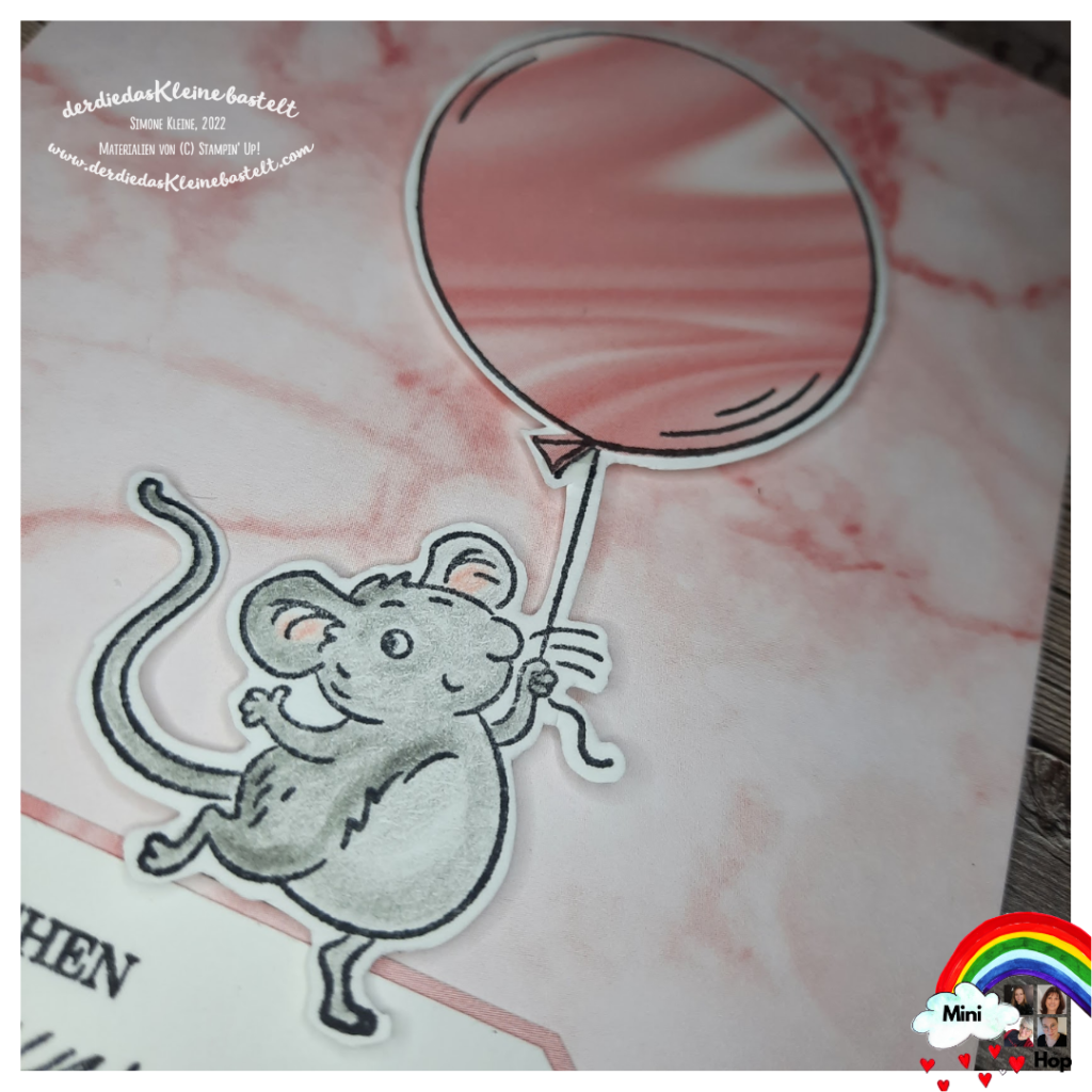 Detailansicht der Glückwunschkarte mit dem Stempelset Mischievous Mice.