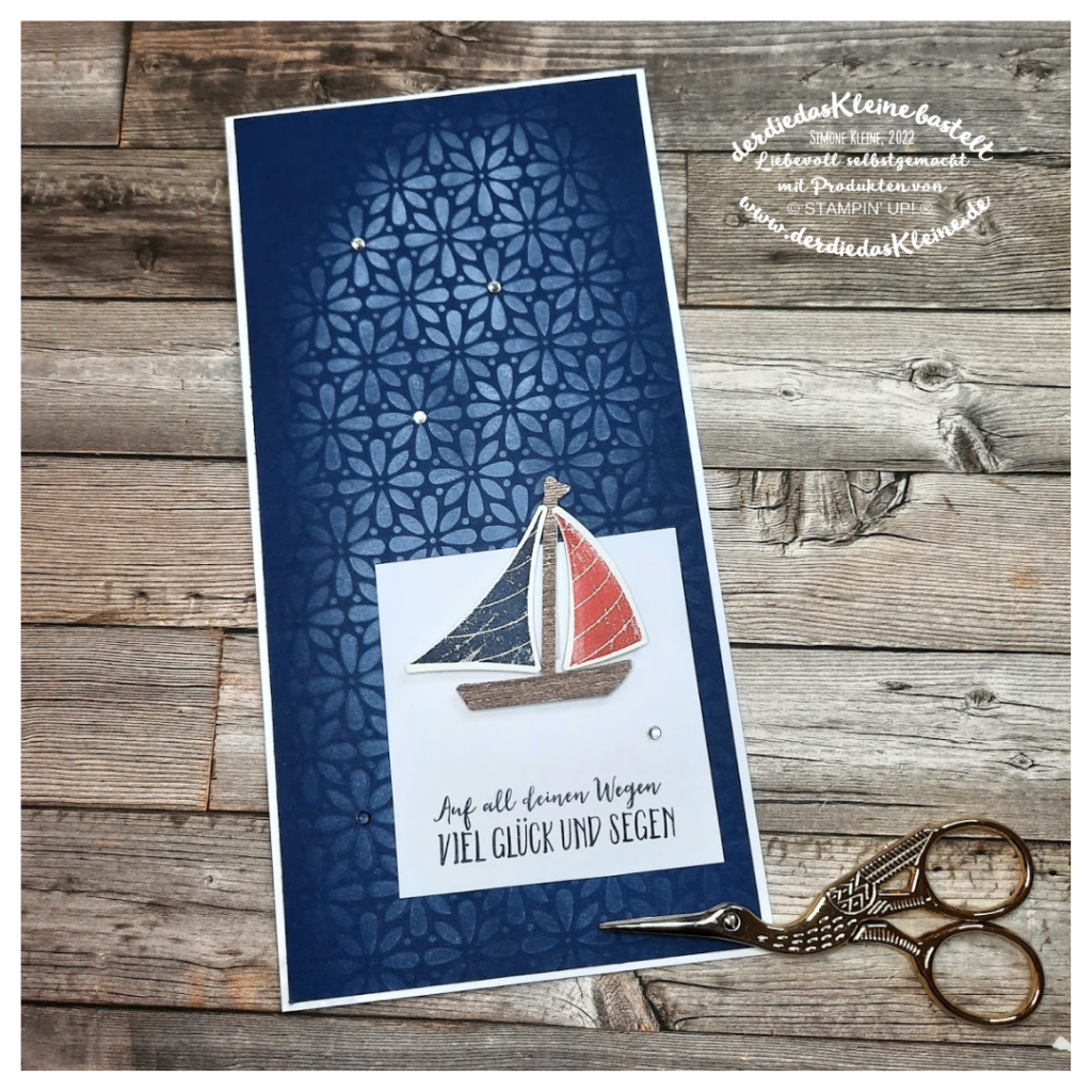 Geburtstagskarte mit Segelboot und Spruch "Auf all deinen Wegen viel Glück und Segen"